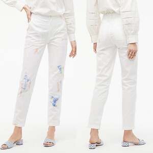J. Crew Pants Womens 24 Cream Painted Tapered Cargo High Rise Casual Artsy Ivory